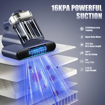 🔥 Mattress Vacuum Cleaner for Dust Mites & Allergens – UV-C Light, Hot Air, 18KPa Powerful Suction & Deep Cleaning Technology 🛏️✨